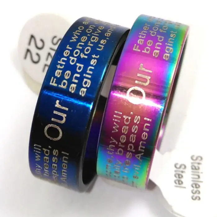 

10pcs English Lord's prayer Bible Stainless Steel Wedding Rings Wholesale JESUS Jewelry Lots " Our father who art in..."