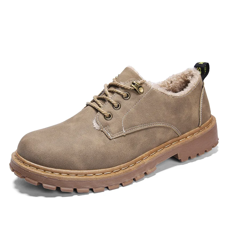 

Winter Worker Boots Men Warm Fur Plush Shoes Artificial Leather Casual Male Dress Business Ankle Boots