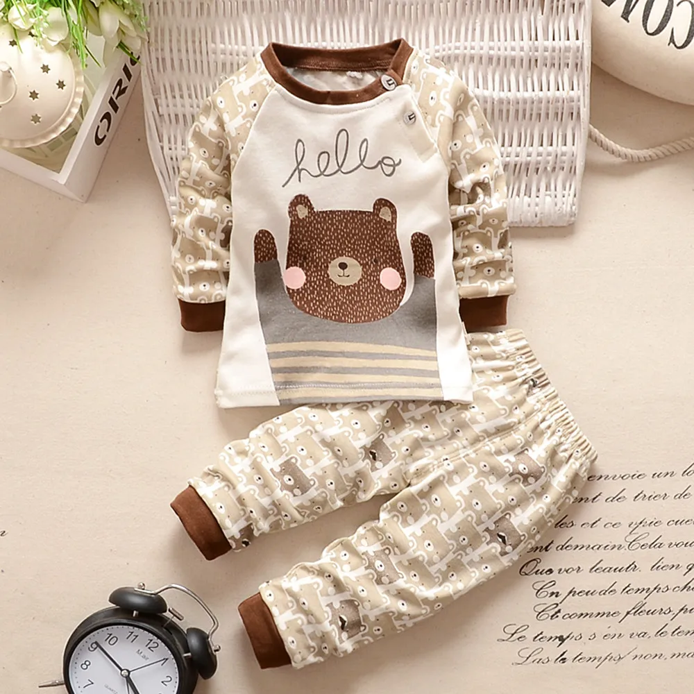

2019 Brand New Newborn Infant Baby Boys Girls Outfits Set Cartoon Print Hoodie Tops Shirt+Pants Outfits Set 2Pcs Set