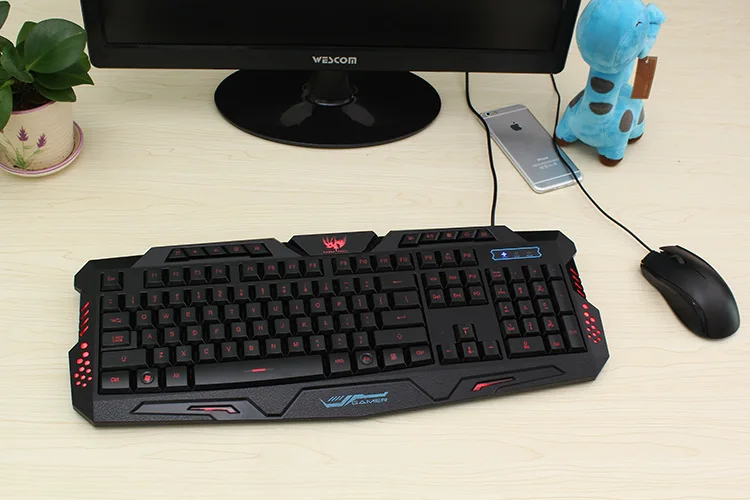  New Red/Purple/Blue Led Backlight USB Wired Laptop PC Pro Gaming Keyboard Mouse Combo for LOL Dota 