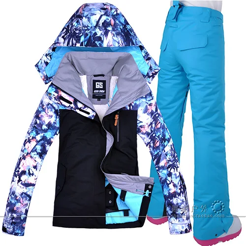 Зимний лыжный костюм, женский бренд, высокое качество, лыжная куртка и штаны, теплые, водонепроницаемые, ветрозащитные, лыжные и сноубордические костюмы - Цвет: STRAPS ROYAL BLUE