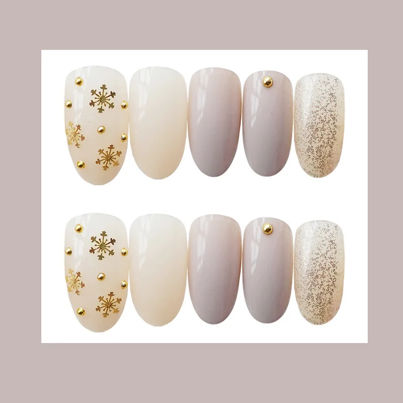 

Beautiful golden nude color ins wind European and American bride Japan and South Korea wear nail fake nail patch