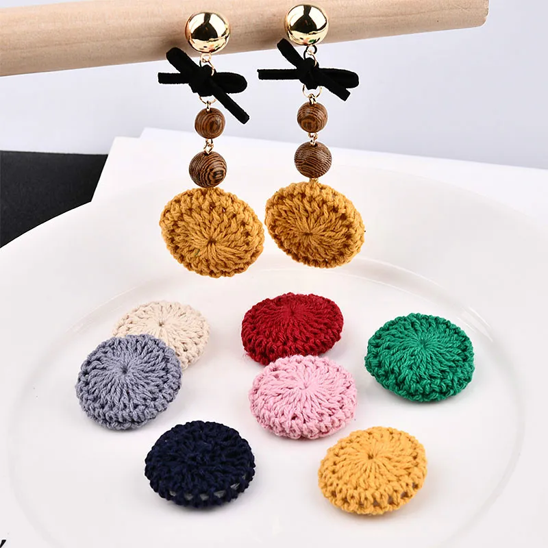 

Hand knitted wool earring accessories in autumn and winter, Korean temperament Round Earrings, DIY ear jewelry materials package