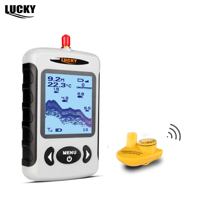 محظوظ FFW718 عمق سونار صياد السمك اللاسلكية مسبار لمدة الصيد سونار إنذار Fishfinder 100 متر عمق نهر محول الاستشعار # B8 محظوظ FFW718 عمق سونار صياد السمك اللاسلكية مسبار لمدة الصيد سونار إنذار Fishfinder 100 متر عمق نهر محول الاستشعار # B8
