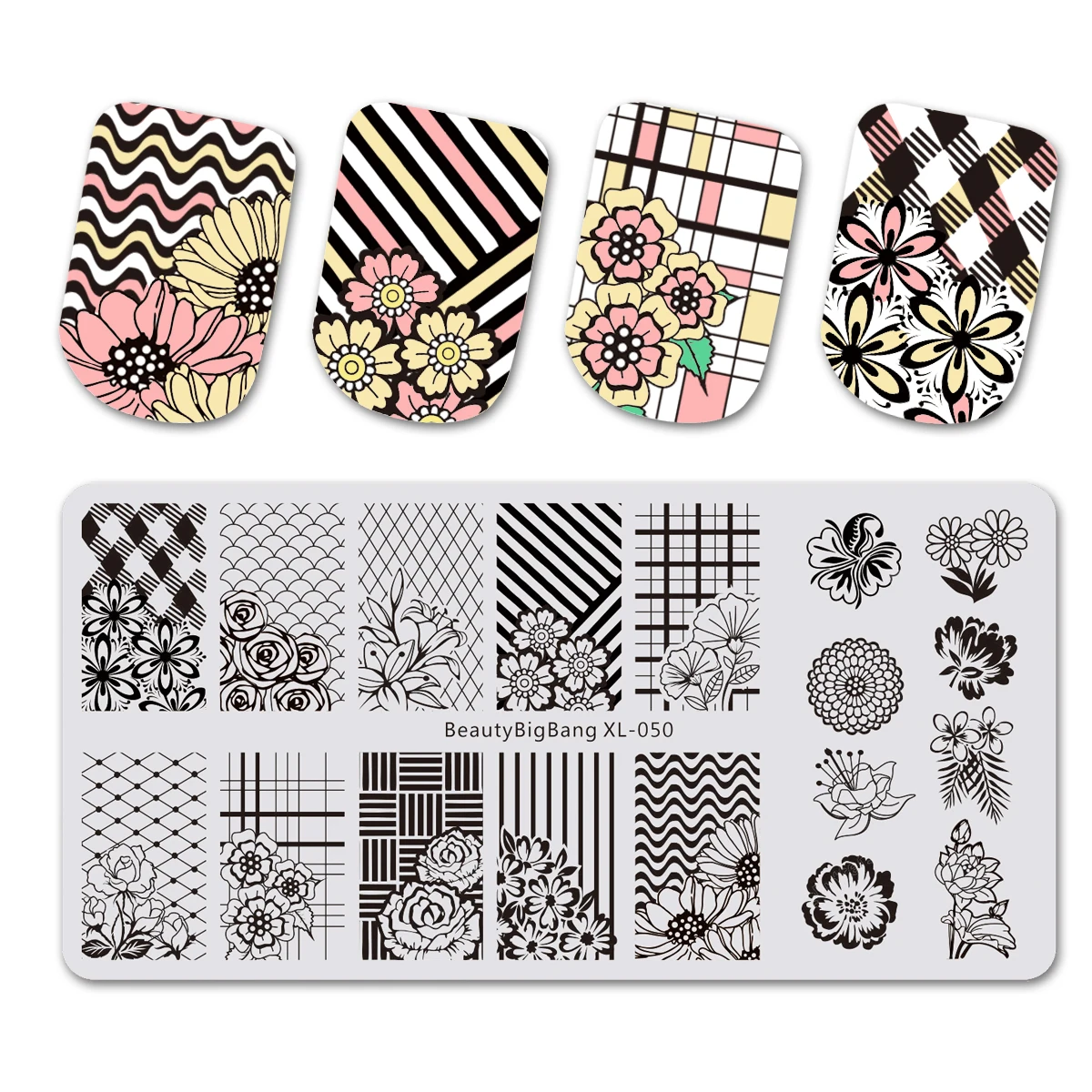 BEAUTYBIGBANG 6*12cm Nail Art Stamping Plates Rectangle Template Square Geometric stitching Sweater Pattern Flower XL042 - Цвет: 684467770524