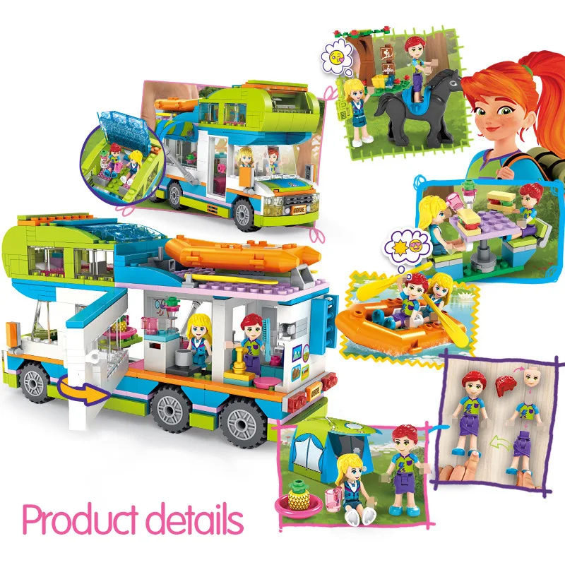 Girl Series Outing Camper Bus Car Girls Compatibie Legoings Building Blocks Toy Kit DIY Educational Christmas Birthday Gifts