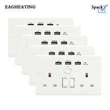 Настенная розетка Великобритания стандартная розетка с тремя USB Смарт индукция порт зарядки для мобильного 5 V 2.1A белая панель 146 мм* 86 мм 5 шт