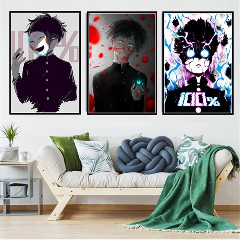 Печатные картины, украшение для дома, настенное произведение, Mob Psycho 100, скандинавский стиль, модульный постер японское аниме, холст, живопись для гостиной