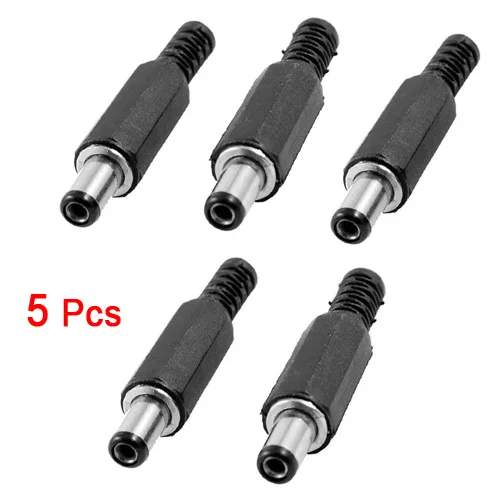 

5 Pcs Black 2.1mm x 5.5mm DC Power Male Plug Jack Adapter