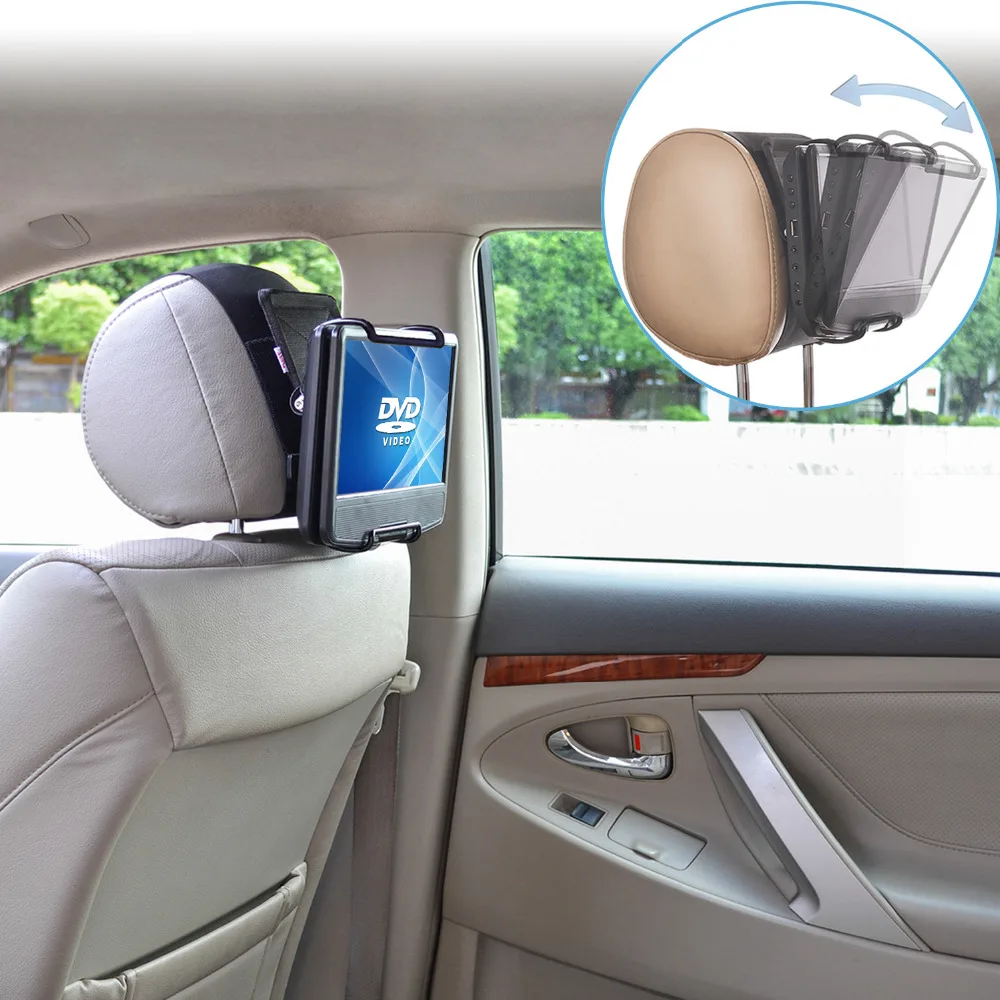 TFY Universal Car Headrest Mount Holder with Angle- Adjustable Holding Clamp for Swivel Screen Portable DVD Players, Black 3