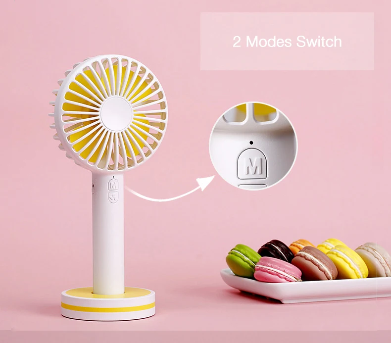 Portable Creative Macaron Design USB Rechargeable 2 Modes Desktop Handheld Fan with Mirror Base
