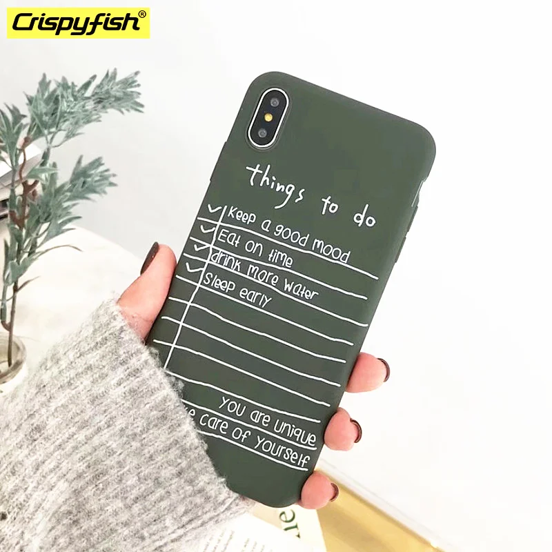 

Crispyfish Cute Word Matte Green Case For iphone X XS Max XR Case For iphone 6 6s 7 8 plus Ultra-thin Funny TPU Soft Cover Capa