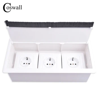 

COSWALL Triple EU Power Outlet Table Desktop Office Socket With Dustproof Brush Suitable For Any 86 Type Wall Socket or Switches