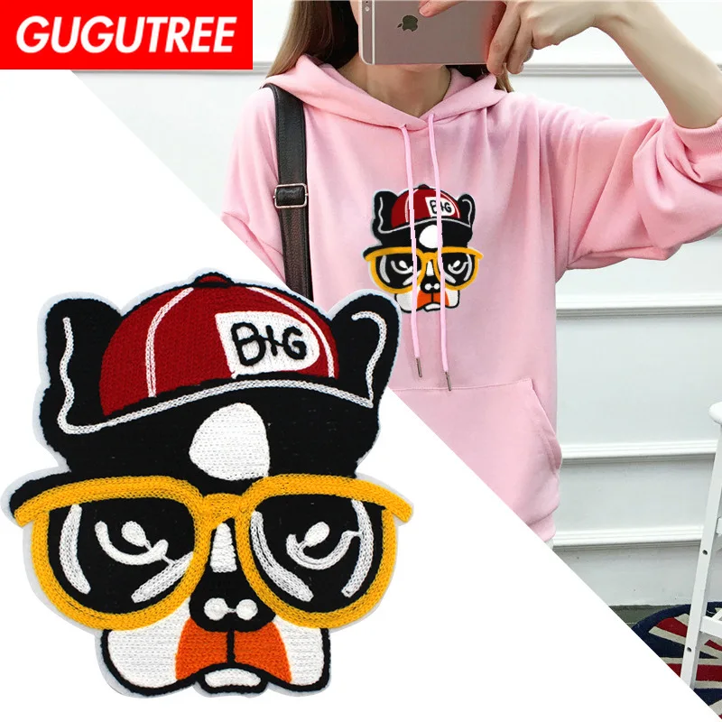 

GUGUTREE towel embroidery big dogs patches cartoon animal patches badges applique patches for clothing XC-348