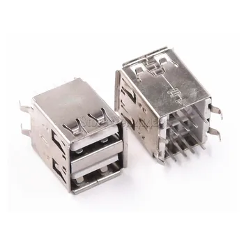 

10Pcs Double USB Type A Female Solder Jacks Connector PCB Socket USB-A type 180 Degrees Vertical 4pins