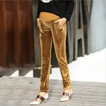 Брюки для беременных Весна Осень Новые модные брендовые золотые бархатные брюки женские брюки для беременных Большие размеры ws107
