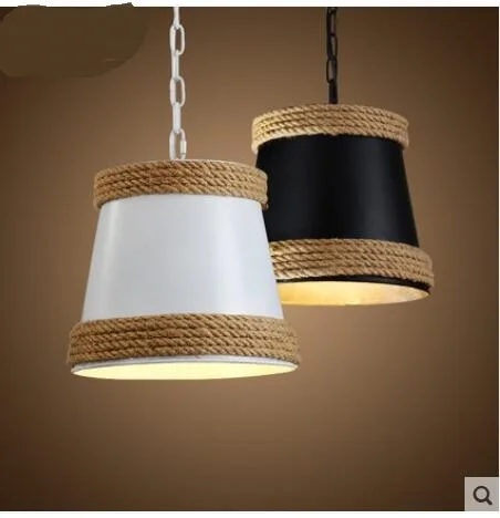 

American Cafe Restaurant Pendant Lights creative retro minimalist Iron Pendant Lights white black wind industrial Rope ya7318
