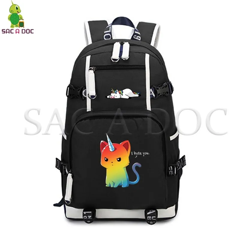 

Funny Unicorn Cartoon Backpack Canvas School Backpack for Teenage Boys Girls Large Capacity Travel Bag Daily Laptop Backpack