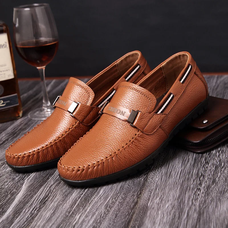 ФОТО 2016 LANSHITINA Mens Loafers Flats Leather Men Shoes Slip-on New Fashion Men Dress Shoes Casual Simple Leather Men Shoes