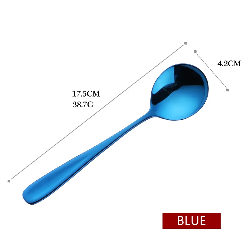 1 шт. ложка из нержавеющей стали, ложка для мороженого, переливчатая Радуга, детская круглая ложка, чайные кофейные золотые красочные ложки, столовые приборы - Цвет: Blue-1PCS