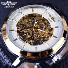 Winner, 4 кольца, дизайнерские аналоговые, прозрачный чехол, мужские часы, люксовый бренд, механические часы с скелетом, наручные часы, мужские часы