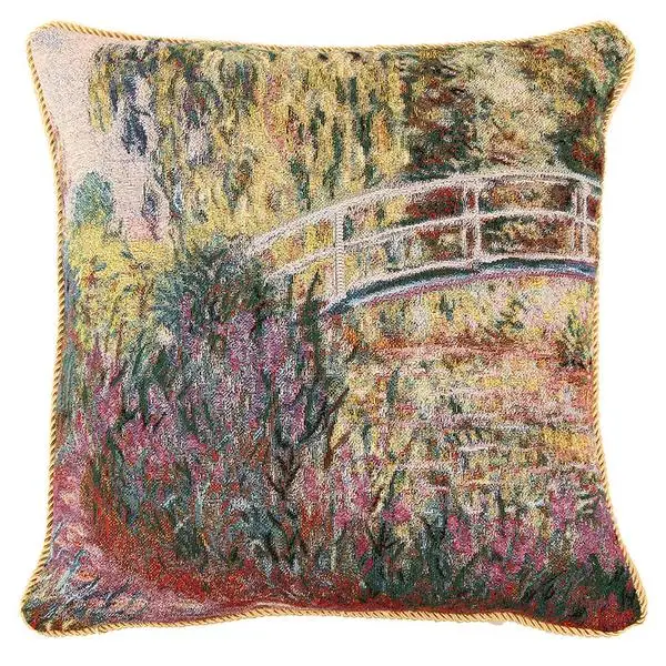 

Art Cushion Cover Double Jacquard Knitting Throw Pillow Covers Cushion Case Gold cover cushion Claude Monet Water lilies Poppie