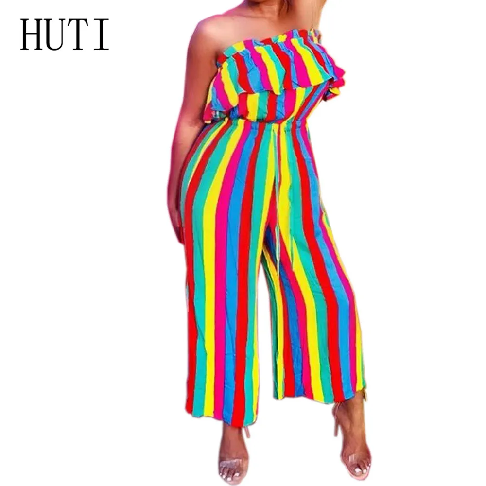 

HUTI Net Red Explosion Wide Leg Pants Women Trousers Fashion Striped Wrapped Chest Jumpsuits Elegant Vintage Casual Playsuits