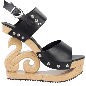 

LF30831 Black/Red/White Stud Wedge Platform Slingback EVE Clogs Sandals Size 4/5/6/7/8/9