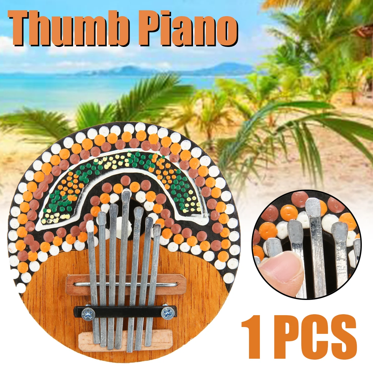 1pcs Beginner Thumb Piano Natural Coconut Shell 7 Keys Thumb Piano Musical Instrument Random Pattern