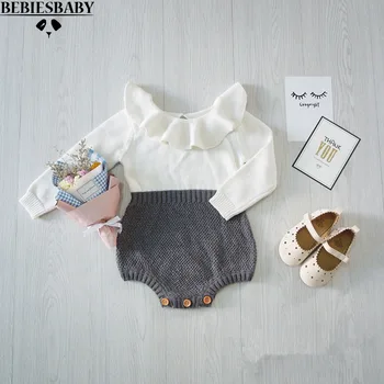 

INS Hot Boys Infant Rompers Baby Girls long sleeve jumpsuits Ruffles Princess Girl Sweet Knitted Overalls Infant Romper 70-100cm