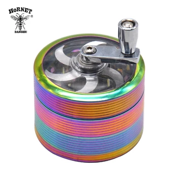 

HORNET Rainbow Smoking Grinder 63MM 4Piece Whorl Style Metal Tobacco Crusher Hand Crank Miller Pollinator Grinders