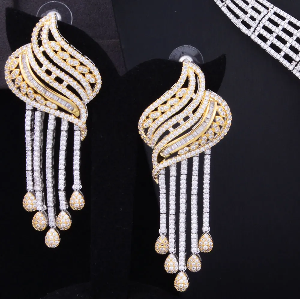 31MM Women Unique Multicolor Hook CZ Stud Earrings For Bridal Engagement Earrings Jewelry