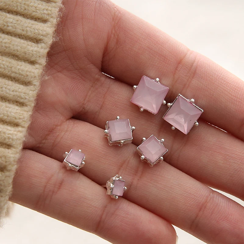 

2 Styles Simple Classic Round Square Geometry Crystal Gem Silver Earrings Set Female Elegant Wedding Banquet Jewelry Accessories