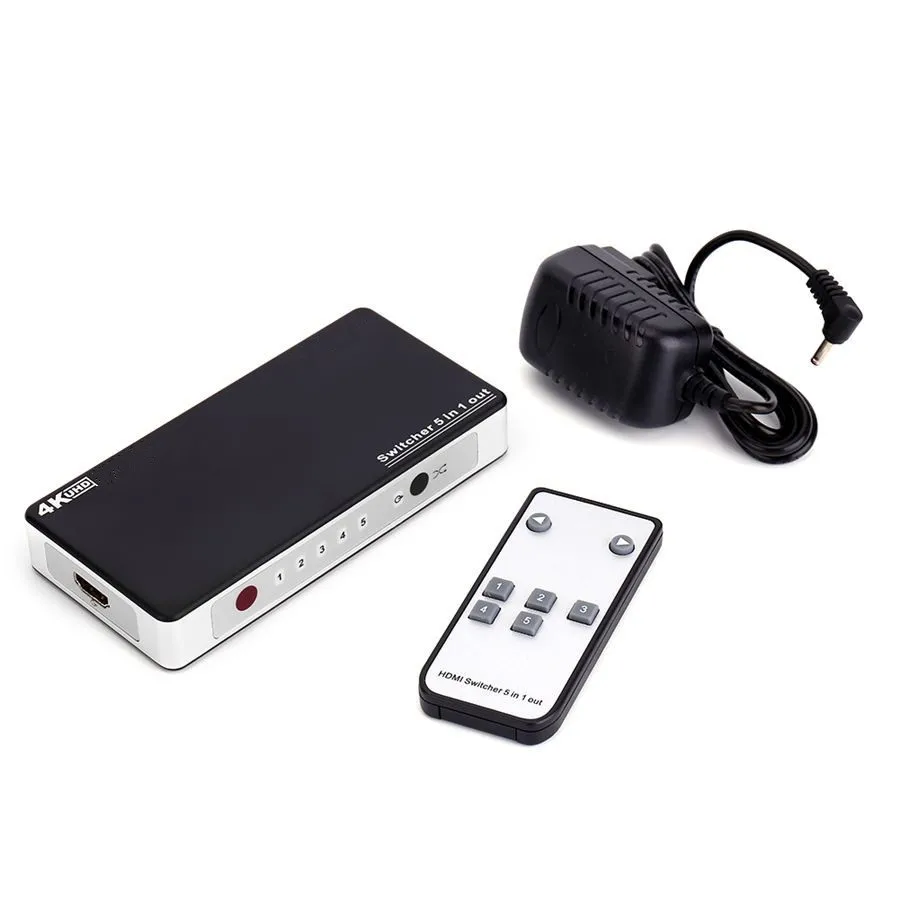 5 Port HDMI Splitter HDMI Switcher IR Remote 5 in 1 Hub Box Auto Ultra