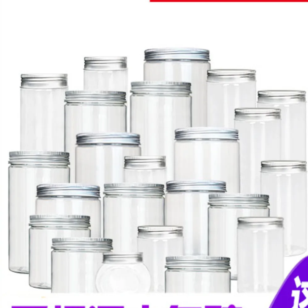 

50PCS 5OZ 7OZ 10OZ 13OZ 14 Aluminum Cover Pet Transparent Plastic Bottle Seal Up Pot Wide Mouth Honey Candy Jar Food Container
