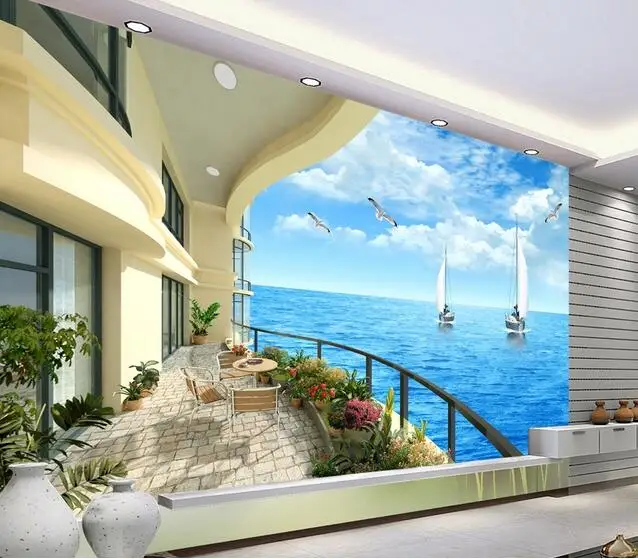 Миньон Обои Морской Пейзаж Фрески 3D Обои Гостиной Спальня Большие Фото Росписи росписи papel para сравнению