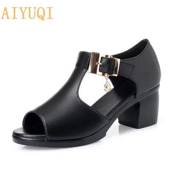AIYUQI Woman gladiator sandals new 2020 new high heel women sandals genuine leather plus size fashion shoes summer footwear fedonas summer fur sandals women genuine leather sandals suede retro high heels square heel woman wedding party shoes woman