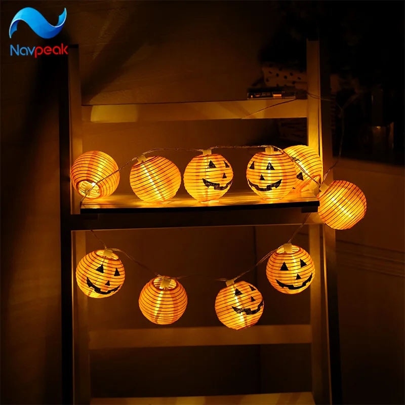 

10PCS/LOT Halloween Pumpkin Skull String Lights With 10 LED Beads Hanging Pumpkin Lanterns Halloween Party Decoration