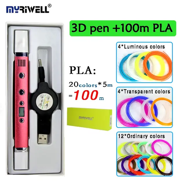 Best Offers 3D Pen MYRIWELL RP-100C add 20 colors 100 meter PLA luminous filament USB Plug 5V 2A Creative Caneta Pen kids diy drawing pen 