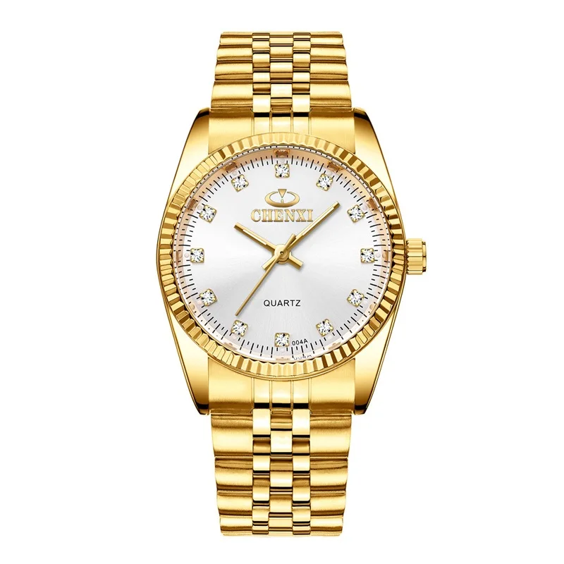 Men White Dial CHENXI Роскошные парные часы золотые модные часы для влюбленных из нержавеющей стали Кварцевые наручные часы для женщин и мужчин аналоговые наручные часы - Цвет: Men White Dial