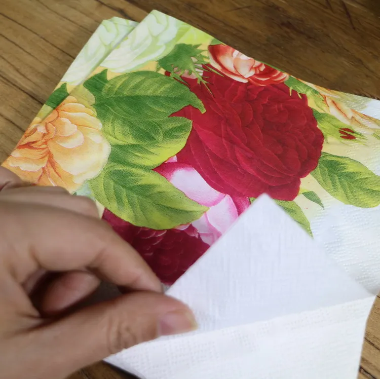 

vintage table Napkin paper tissue printed red green flower rose handkerchief decoupage servilletas wedding party hotel decor mat