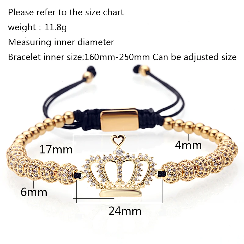 Mcllroy Men bracelet/charm/king/Queen/gold/couple bracelets& bangles pave cz cubic zircon stainless steel beads jewelry male