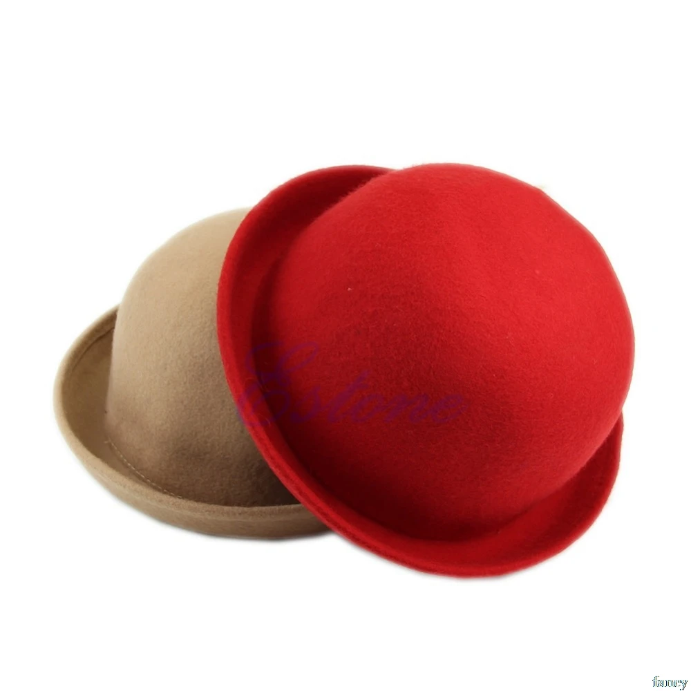 

Fashion Vintage Women Lady Cute Trendy Wool Felt Bowler Derby Hat Cap Winter Warm Hat Solid 4 colors Drop ship #