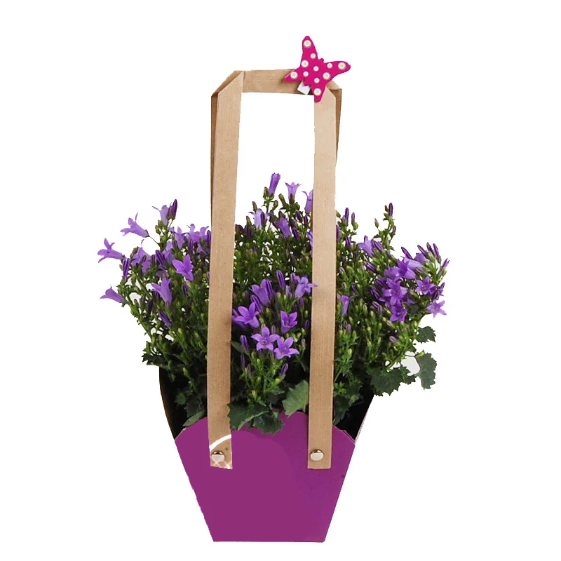 10pcs Kraft Paper Bag Waterproof Flower Arrangment Packing Bags With Paper Rope Customize Bonsai package plant pot carrier