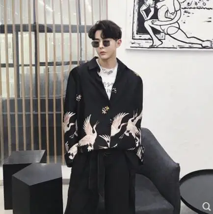 

M-3XL 2018 Spring new Men's clothing Fashion Printing shirt Long sleeve hairstylist Korean loose Casual shirts Bar male costumes