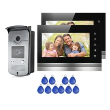 ENVÍO de la NUEVA 7 “Sistema de Videoportero De Intercomunicación 2 Monitores de Pantalla táctil Lector RFID Timbre Cámara de visión Nocturna Al Por Mayor