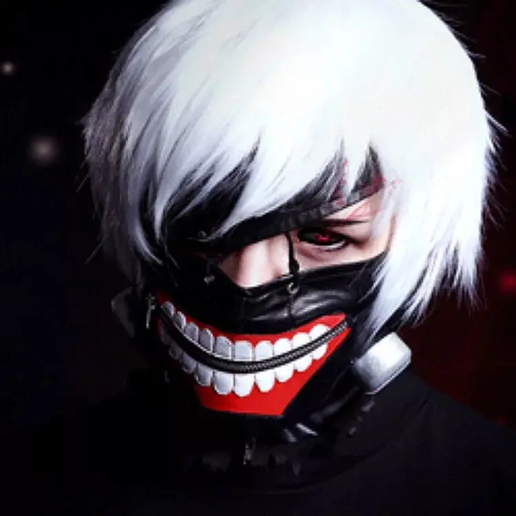 Высокое качество просвет одежда с надписью «Tokyo Ghoul 2 для косплея канеки кэна, маска маски на молнии из PU искусственной кожи, с регулируемой застежкой кожаные свежий полумаска аниме Косплэй