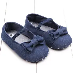 Новый бантом denim ковбой синий детская обувь Однотонные эластичные мягкое дно низкая тонкие туфли обувь для новорожденных милая девушка