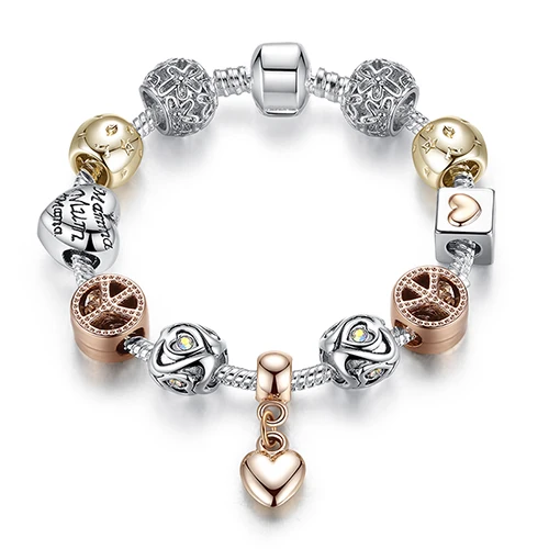 BELAWANG, роскошный хрустальный браслет с сердечком для женщин, Золотая цепочка, бусины, браслеты и браслеты, винтажные ювелирные изделия, бижутерия для женщин - Окраска металла: PS3709