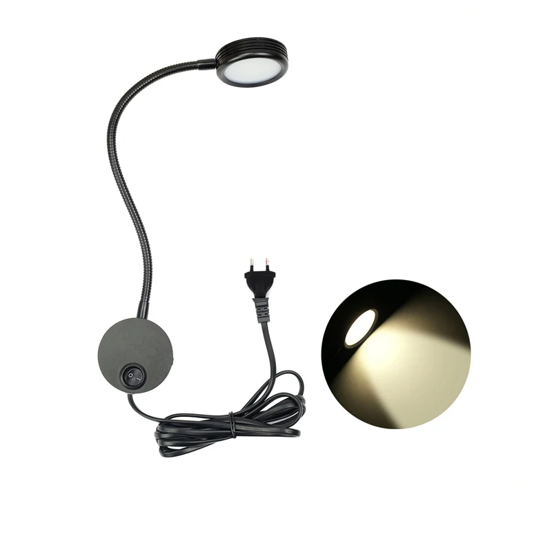 

Flexible LED Wall Lamp,3W Gooseneck Wall Mount Sconce Reading Light with Switch and Plug in Cord for Indoor Bedroom Living Room